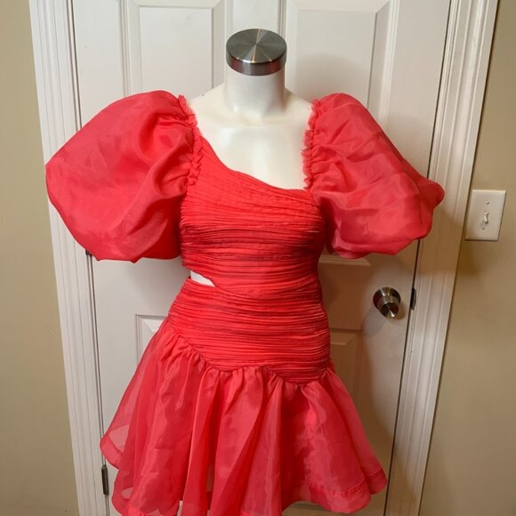 Aje Rouge Pink Joan Puff Sleeve Mini Dress $455, Size 2 | 6 (AUS) - Picture 3 of 11